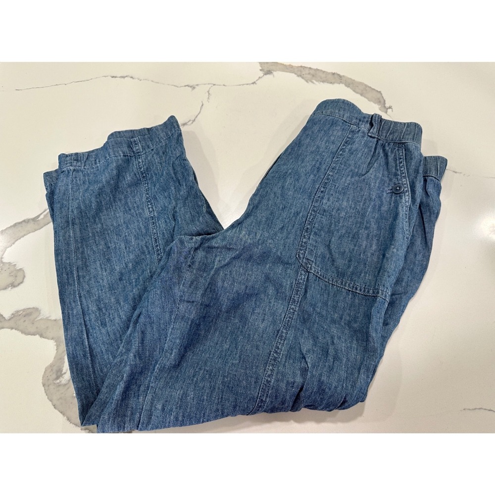 Talbots Womens Blue Linen Cotton Blend Straight Leg Crop Pants M